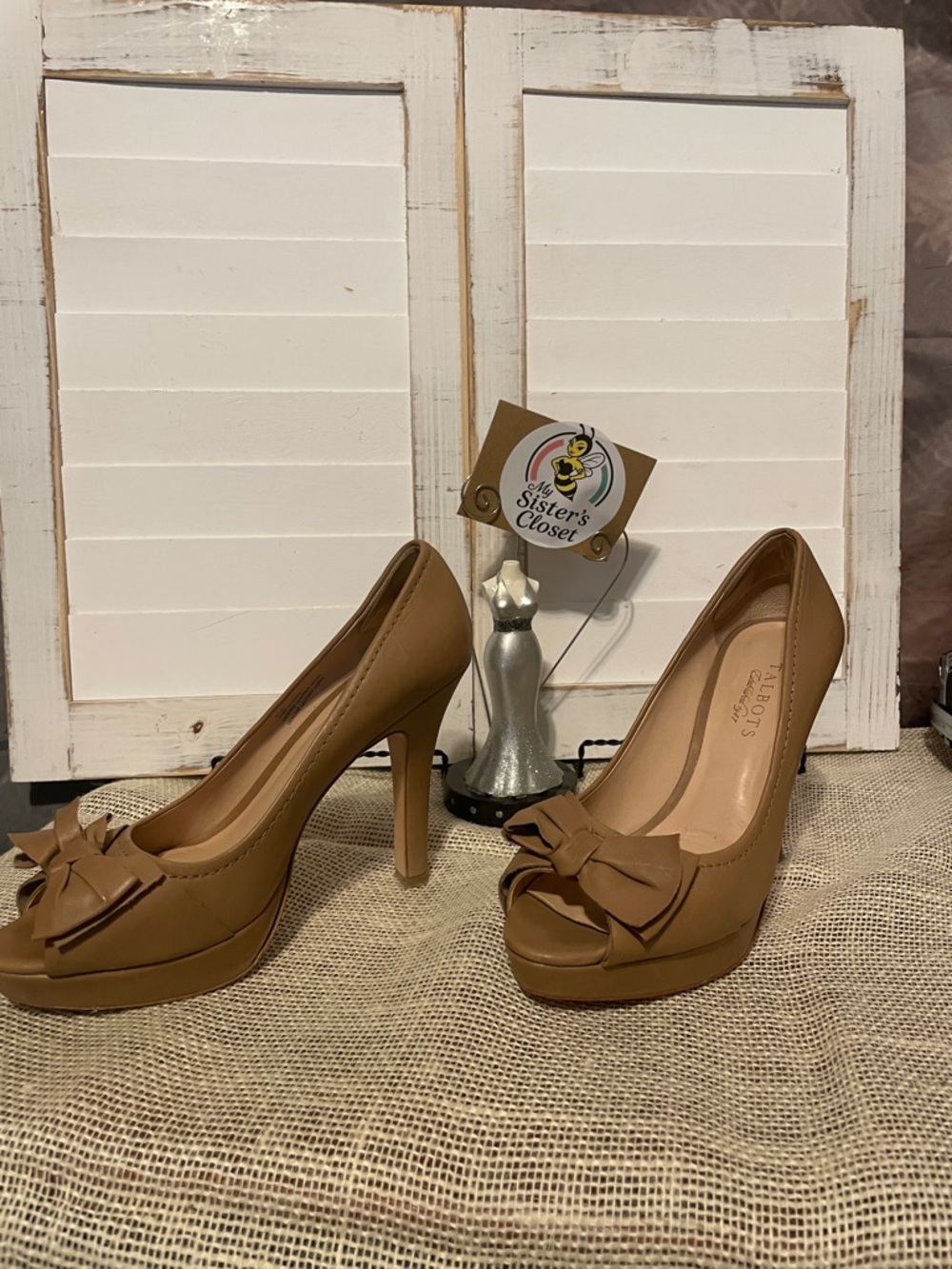 Talbots Camel Bow Peep-Toe Platform Pumps